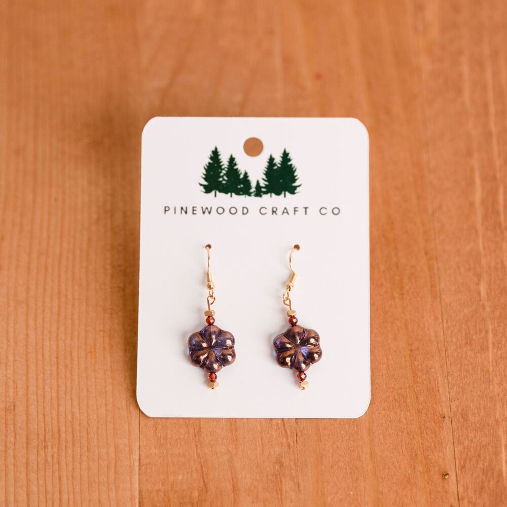 Czech Glass Flower Earrings with Garnet & Hematite